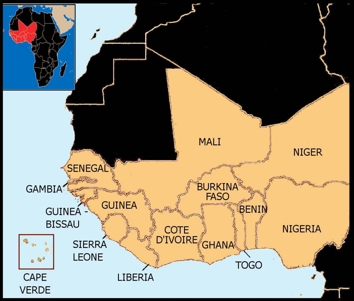 карта Сенегала карте Западной Африке