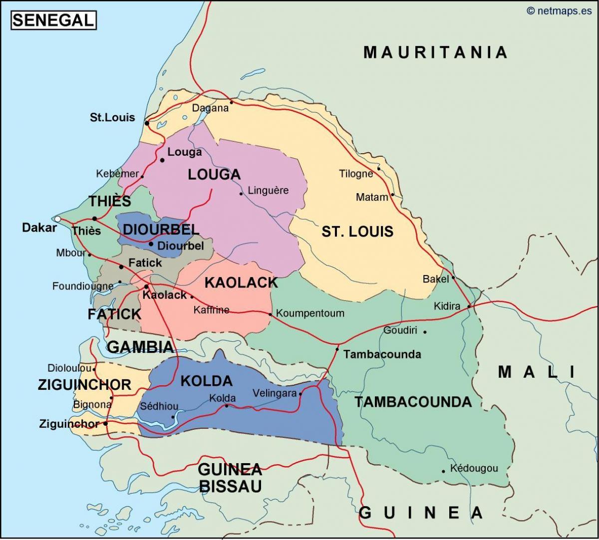 карта Сенегала стране