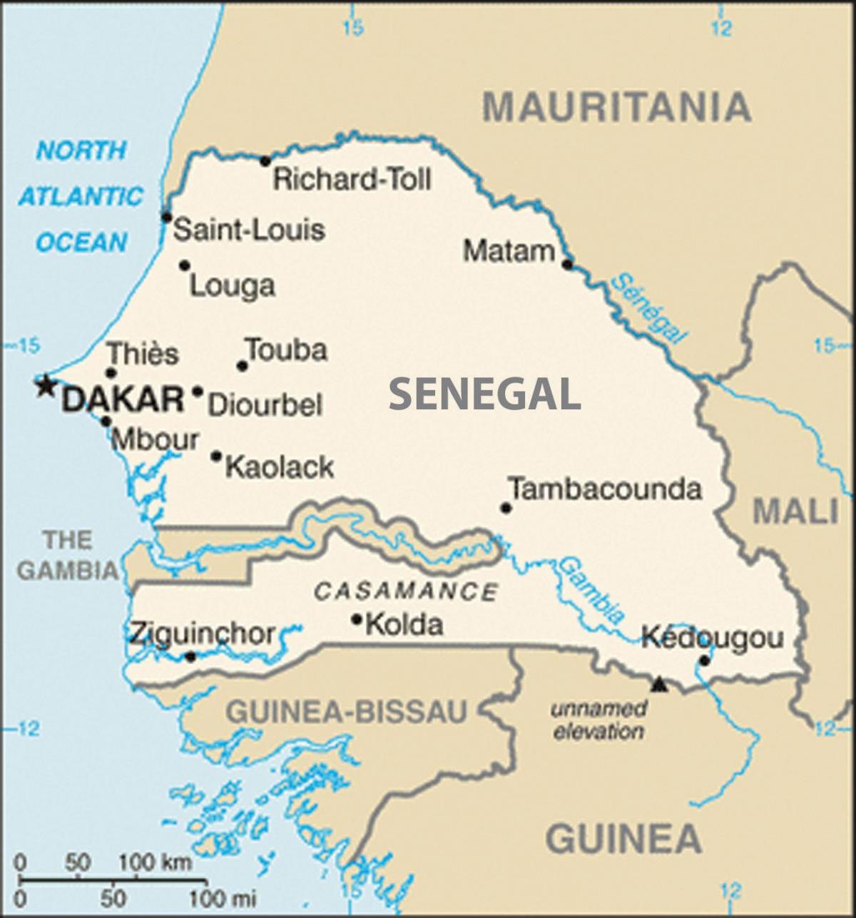 карта Сенегала и окружающих стран