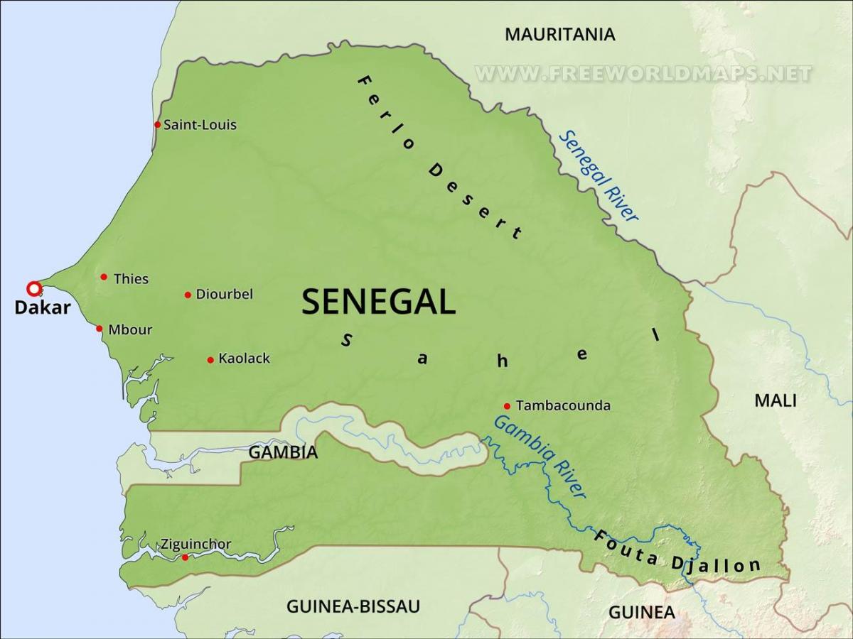 карта физическая карта Сенегала
